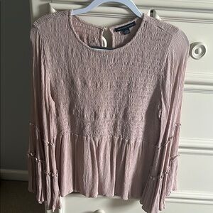 American Eagle Outfitters Pink Smocked Ruffled Blouse